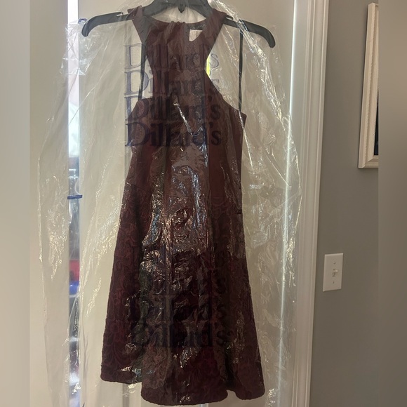 B Darlin Burgundy Halter Fit and Flare Dress - Picture 2 of 3
